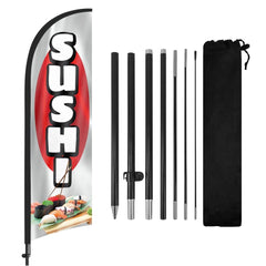 8Ft Sushi Feather Flags with Pole and Ground Stake
