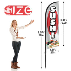 8Ft Sushi Feather Flags with Pole and Ground Stake