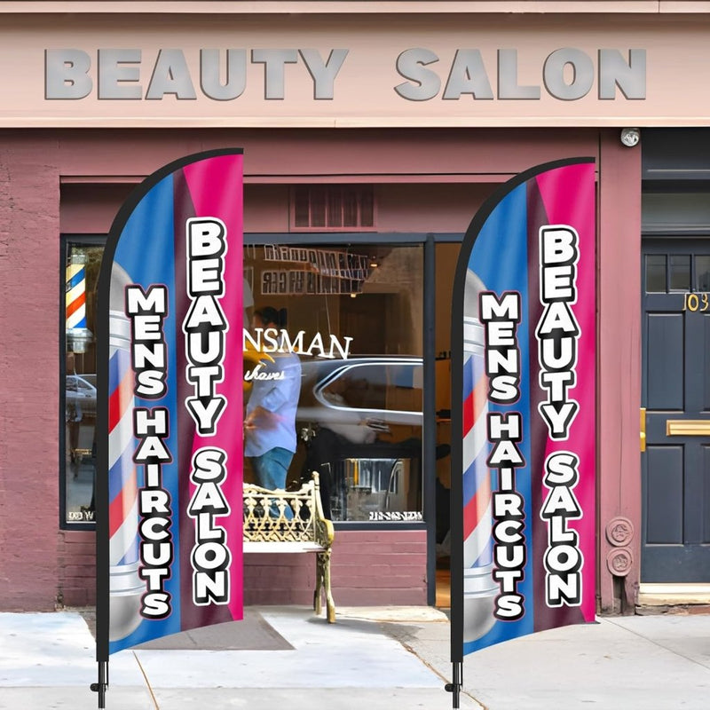 8FT Swooper Flag Sign for Barber Shop Beauty Salon Business 2Pack