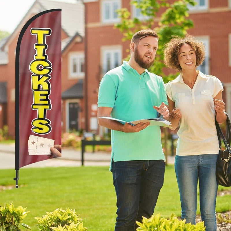 8Ft Tickets Feather Flag with Pole & Stake