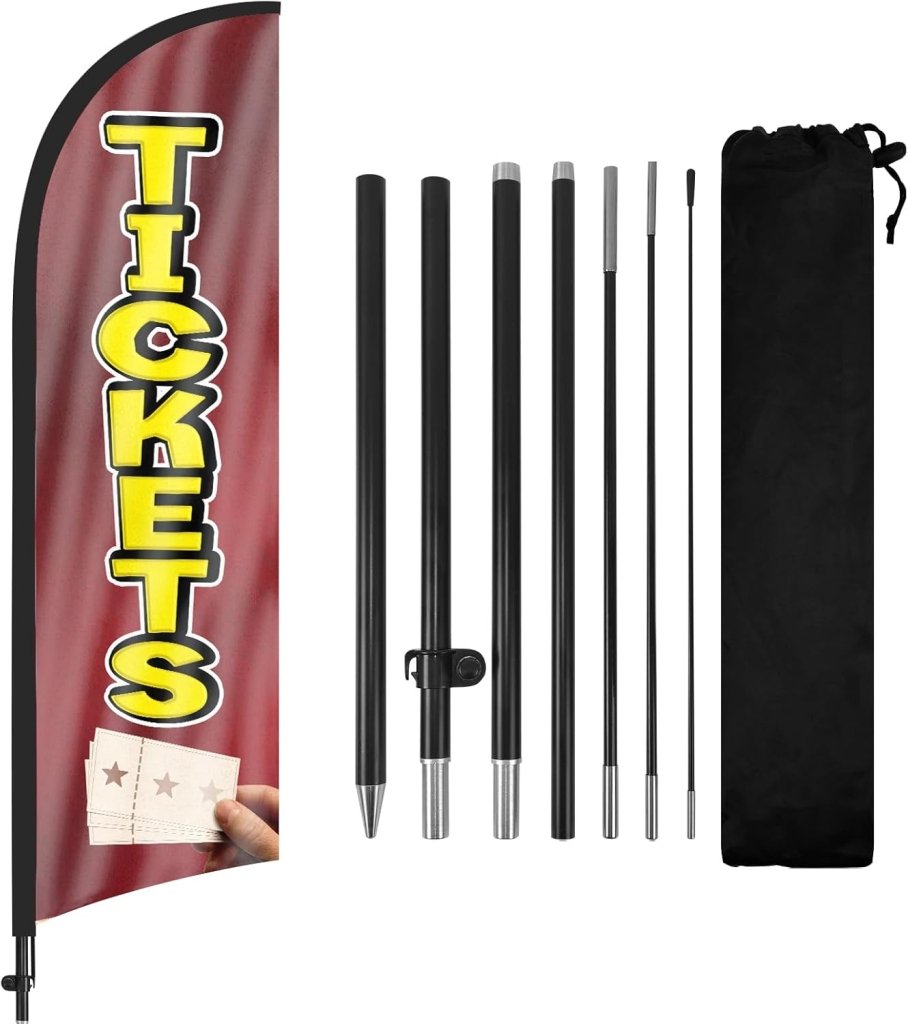 8Ft Tickets Feather Flag with Pole & Stake