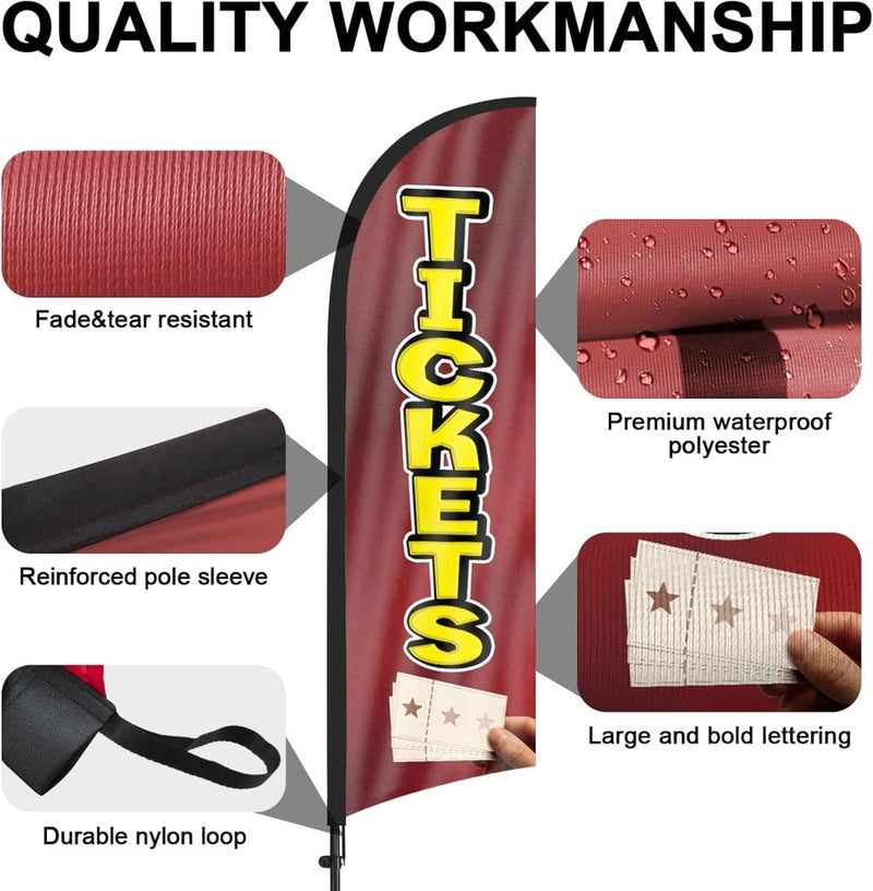 8Ft Tickets Feather Flag with Pole & Stake