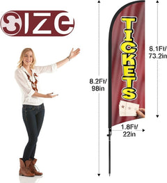 8Ft Tickets Feather Flag with Pole & Stake