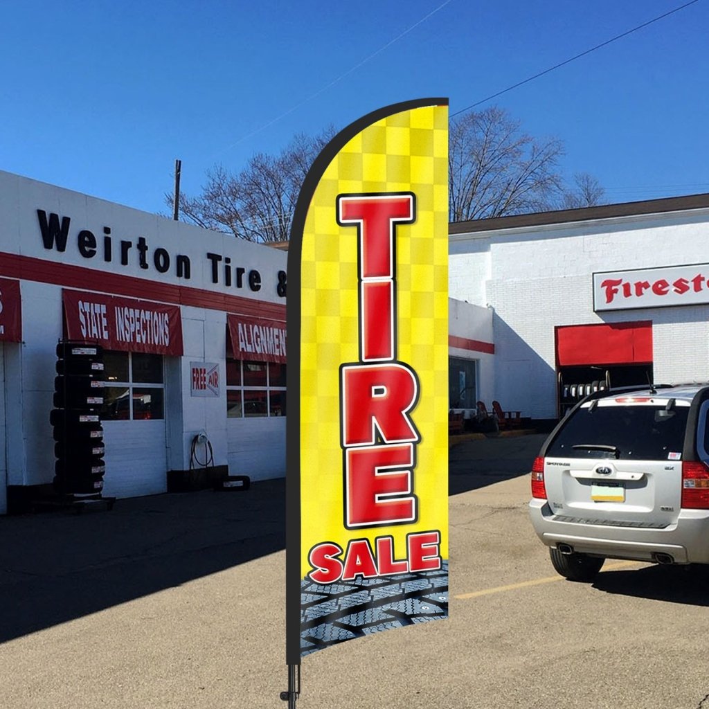 8Ft Tire Sale Yellow Feather Flag with Pole & Stake