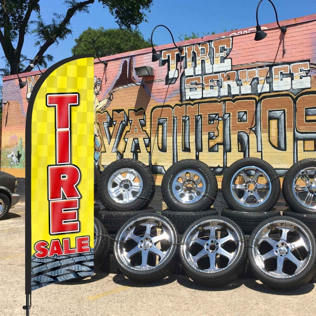 8Ft Tire Sale Yellow Feather Flag with Pole & Stake