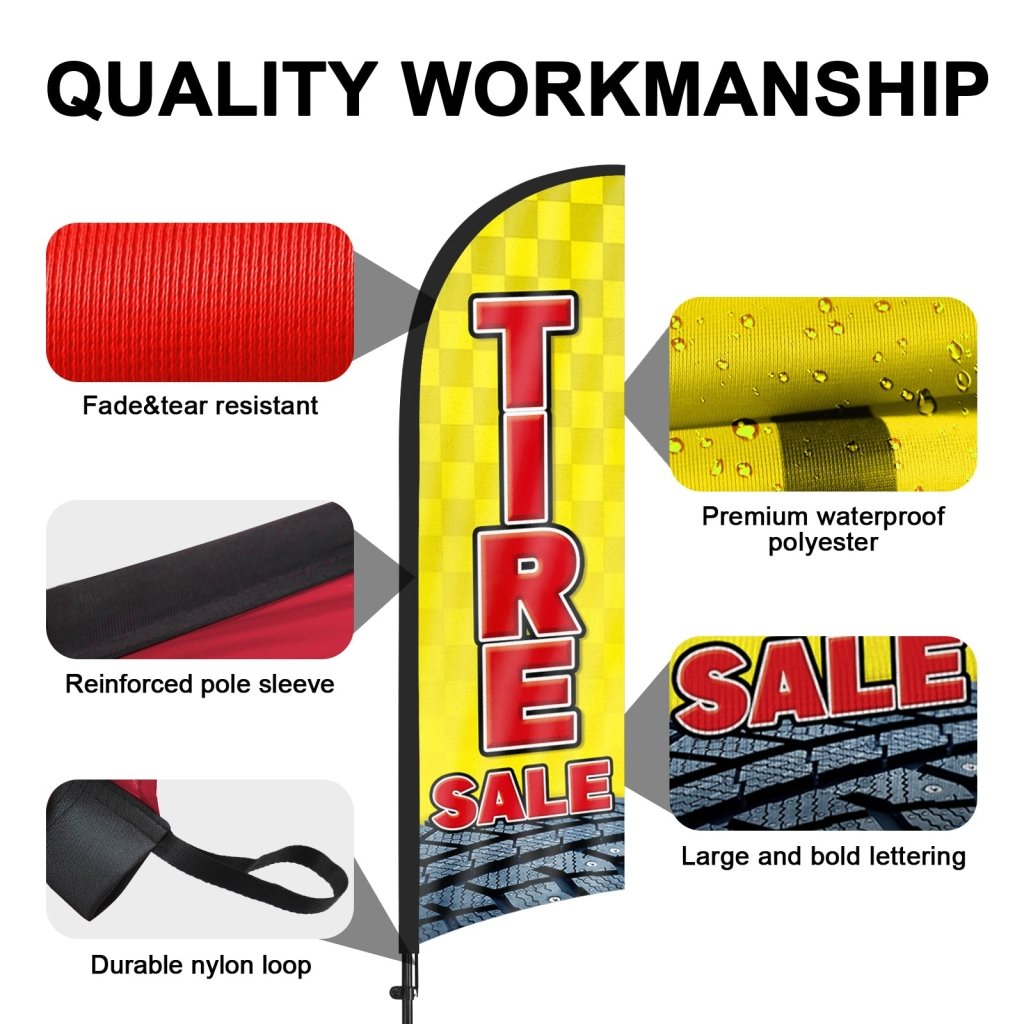8Ft Tire Sale Yellow Feather Flag with Pole & Stake