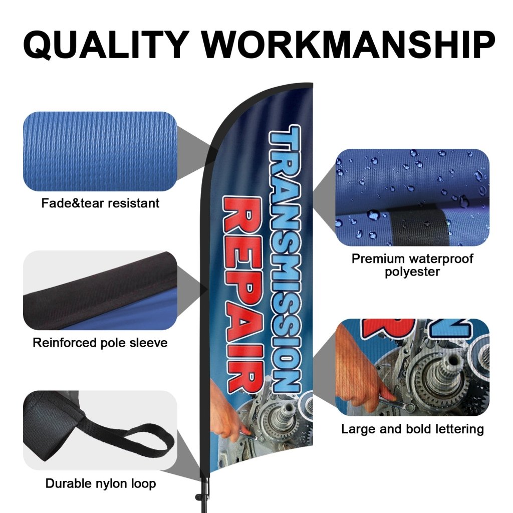 8ft Transmission Repair Feather Flag with Pole & Stake