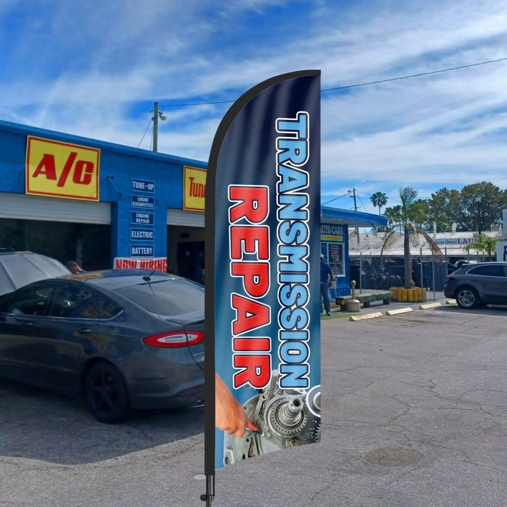8ft Transmission Repair Feather Flag with Pole & Stake
