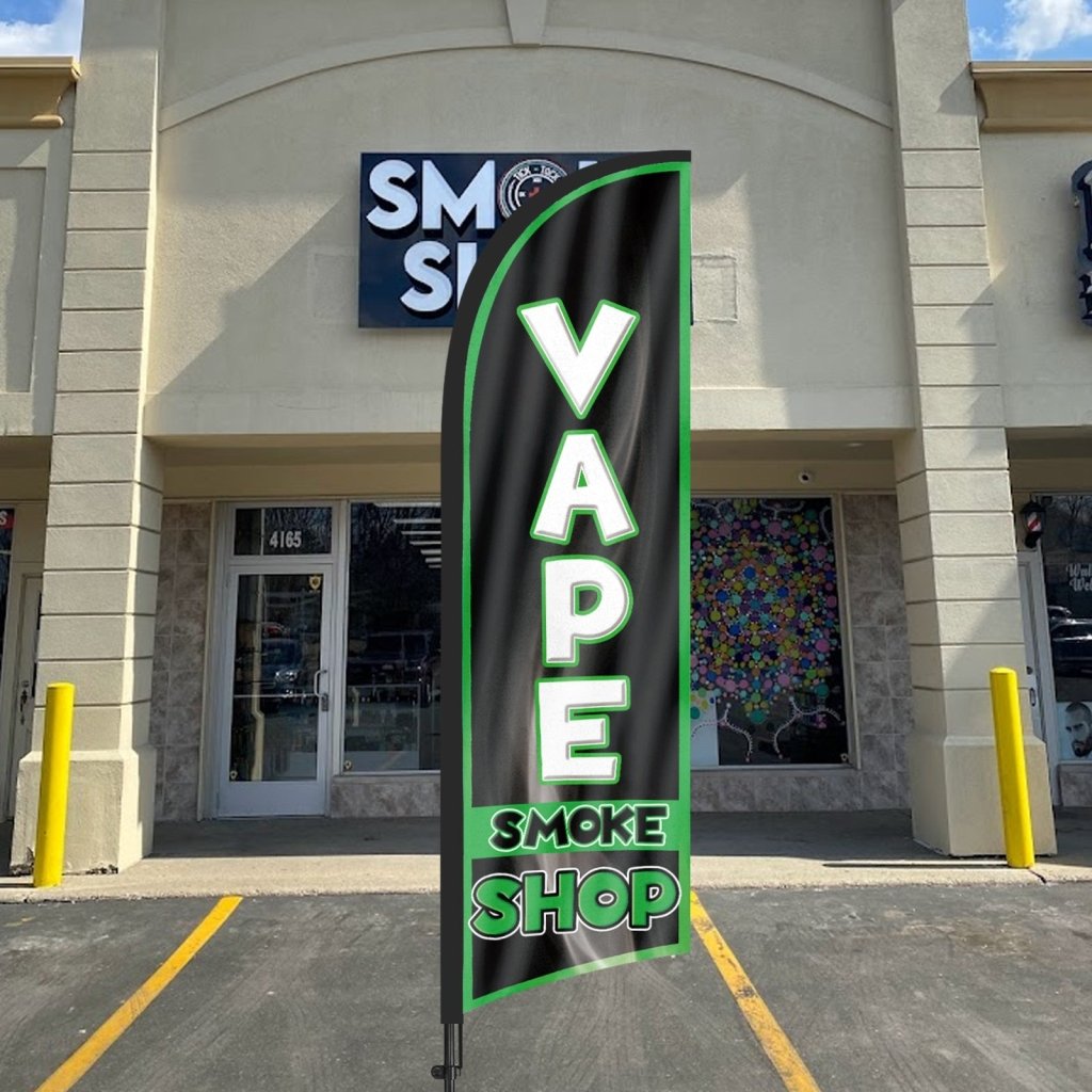 8ft Vape Smoke Shop Green Feather Flag Pole Kit