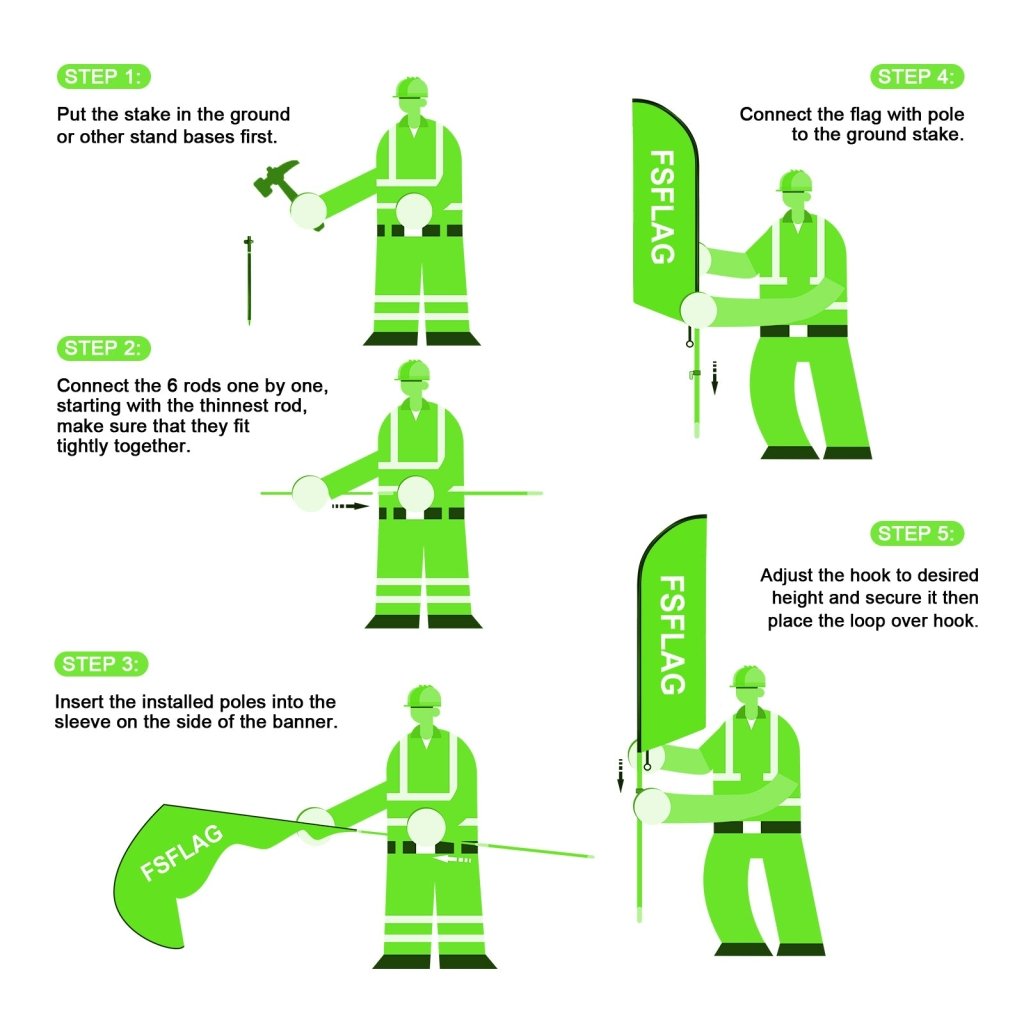 8ft Vape Smoke Shop Green Feather Flag Pole Kit