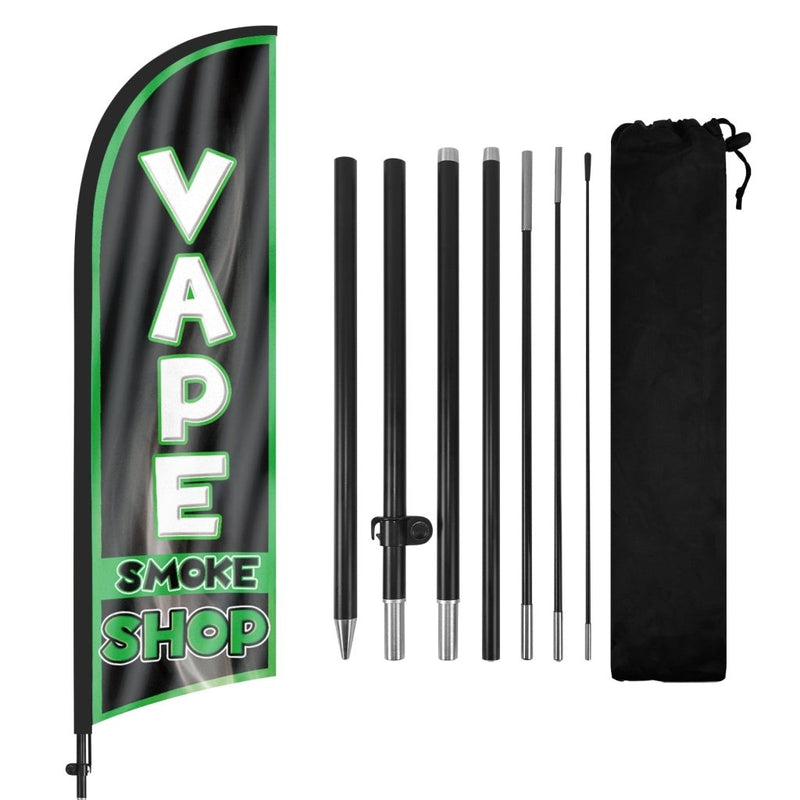 8ft Vape Smoke Shop Green Feather Flag Pole Kit