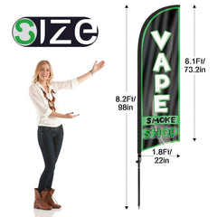 8ft Vape Smoke Shop Green Feather Flag Pole Kit