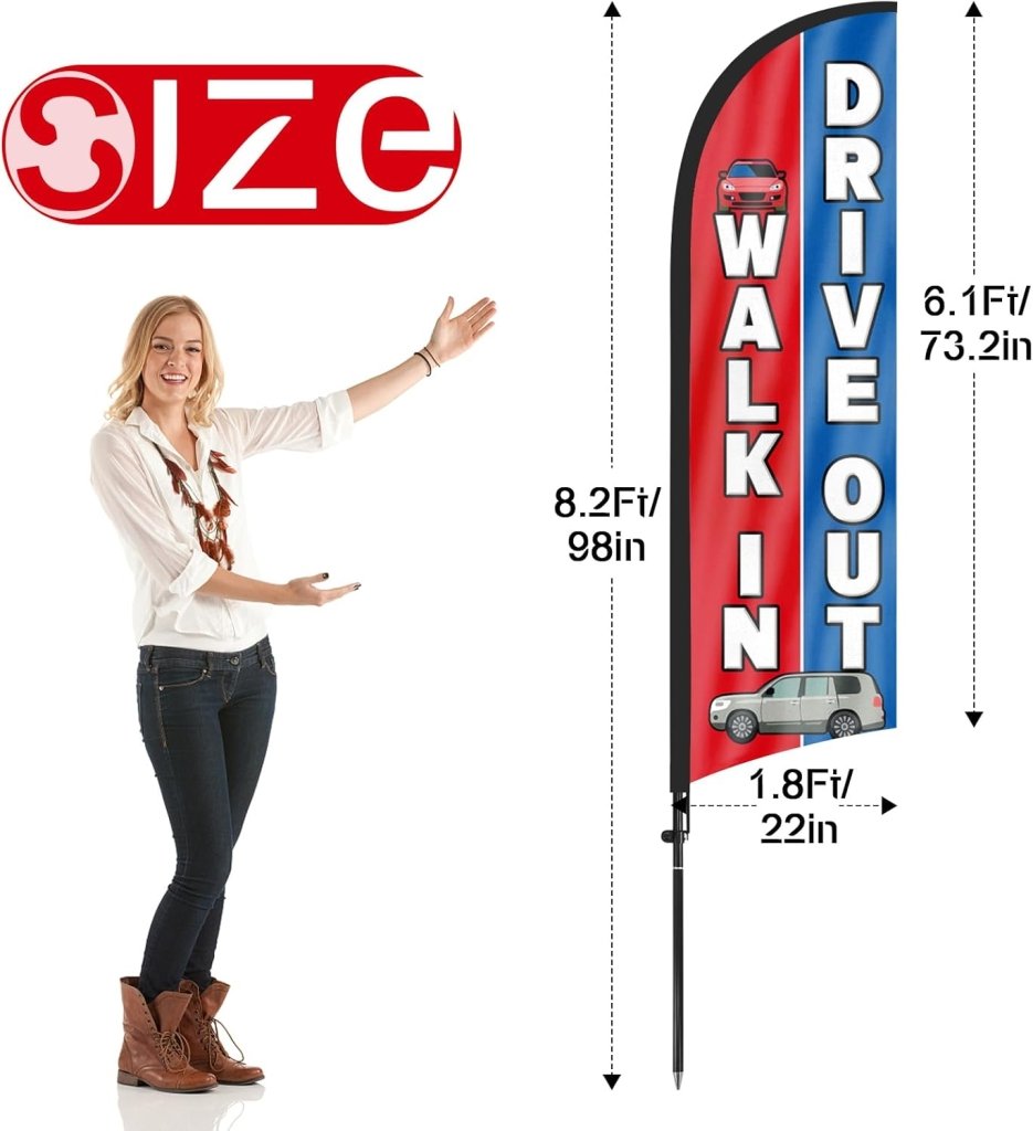 8ft Walk Ins Drive Out Feather Flag with Pole Kit