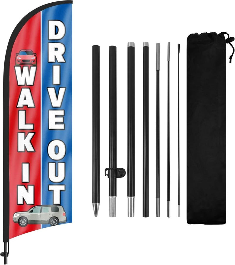 8ft Walk Ins Drive Out Feather Flag with Pole Kit