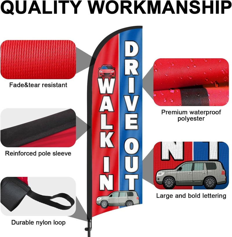 8ft Walk Ins Drive Out Feather Flag with Pole Kit