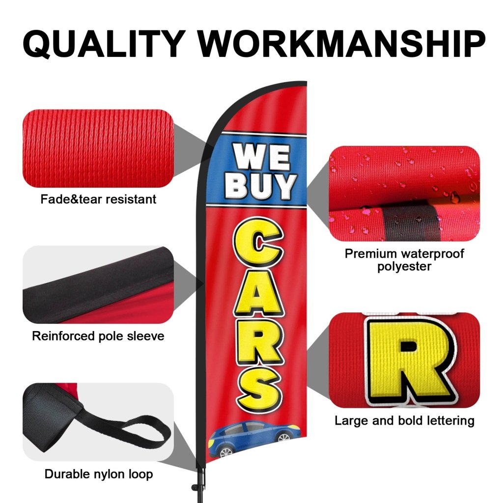 8ft We Buy Cars Feather Flag Pole Kit