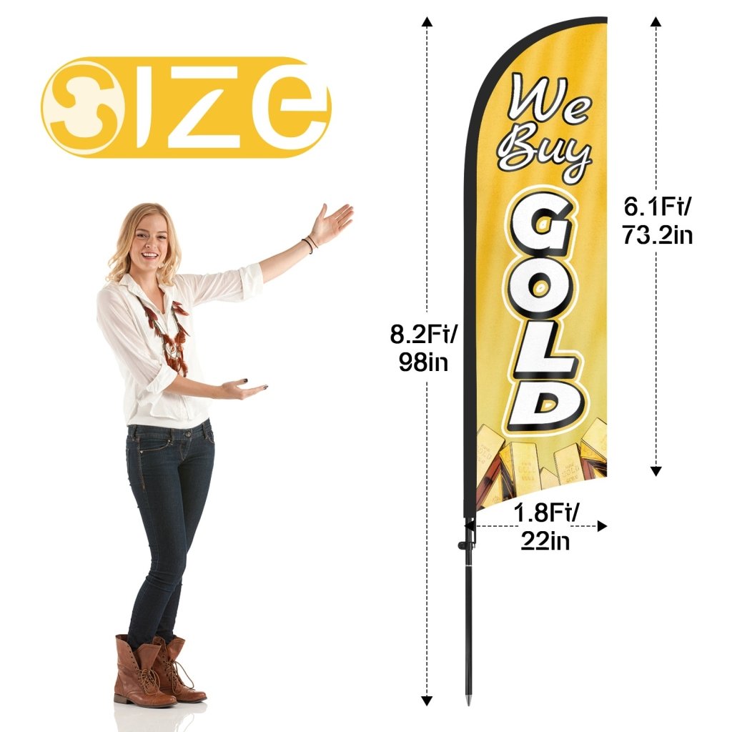 8ft We Buy Gold Feather Flag Pole Kit