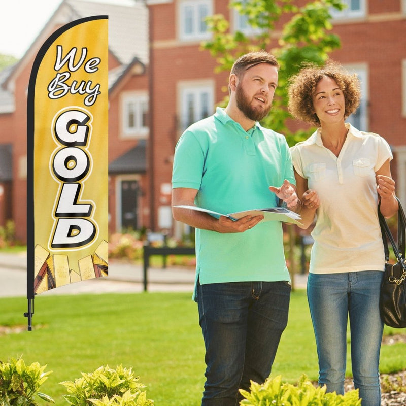 8ft We Buy Gold Feather Flag Pole Kit