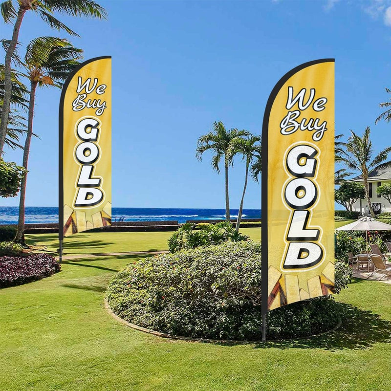8ft We Buy Gold Feather Flag Pole Kit