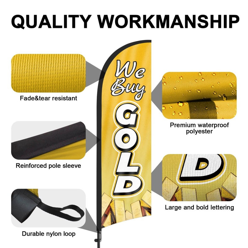 8ft We Buy Gold Feather Flag Pole Kit