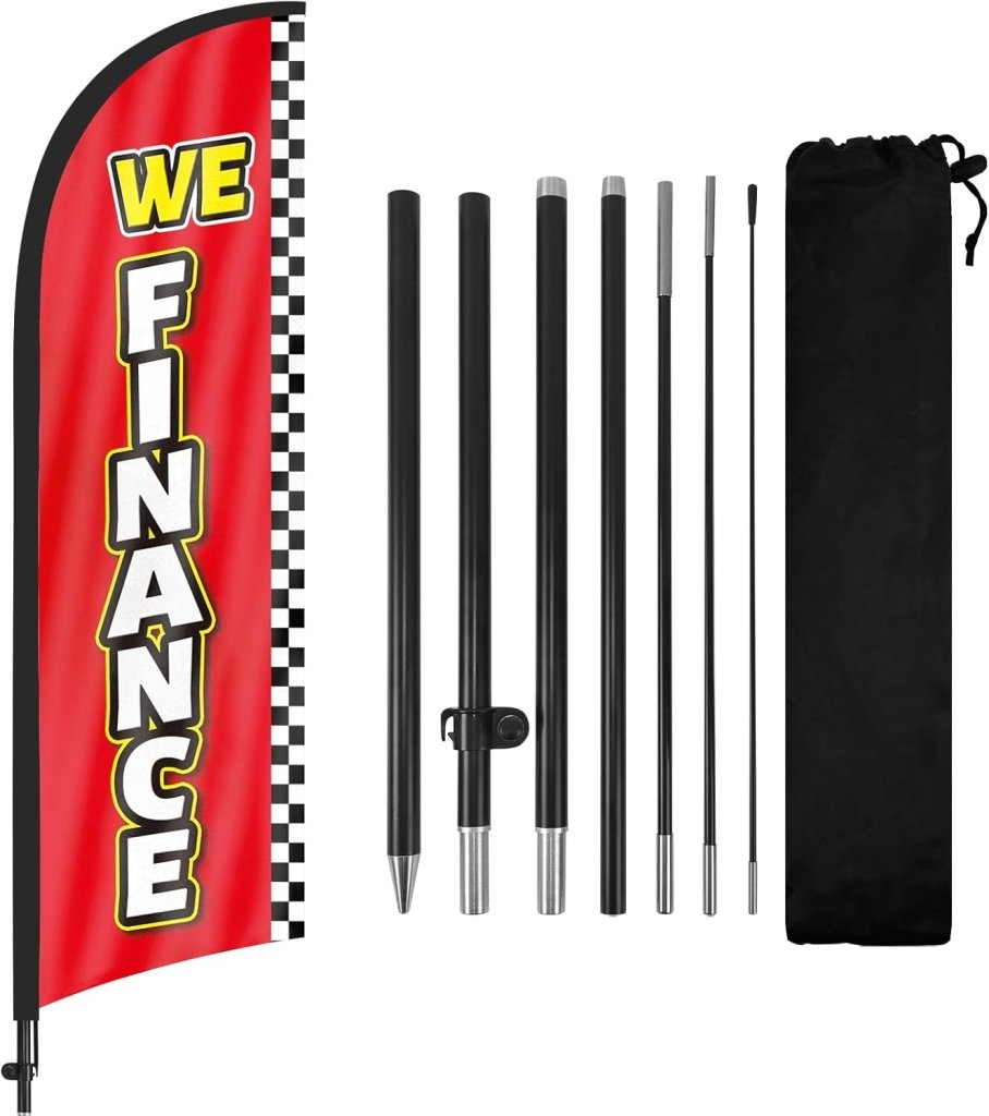 8Ft We Finance Feather Flag for Business with Pole and Ground Stake