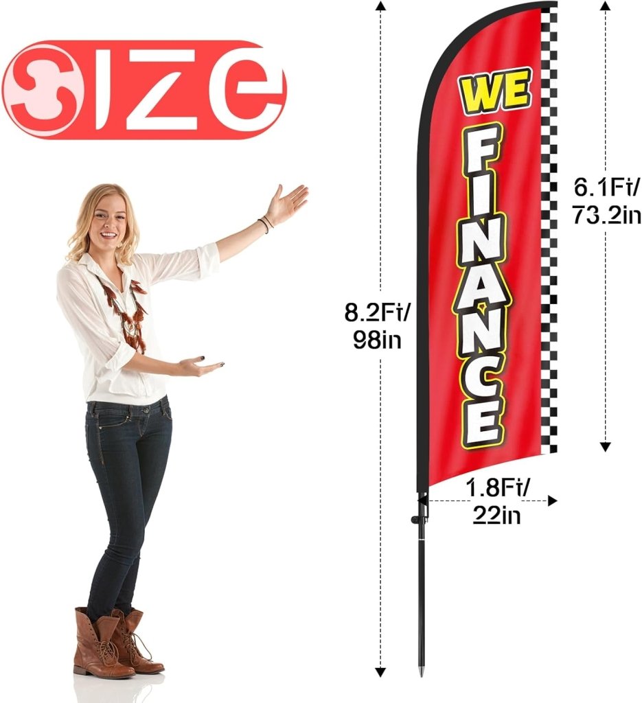 8Ft We Finance Feather Flag for Business with Pole and Ground Stake