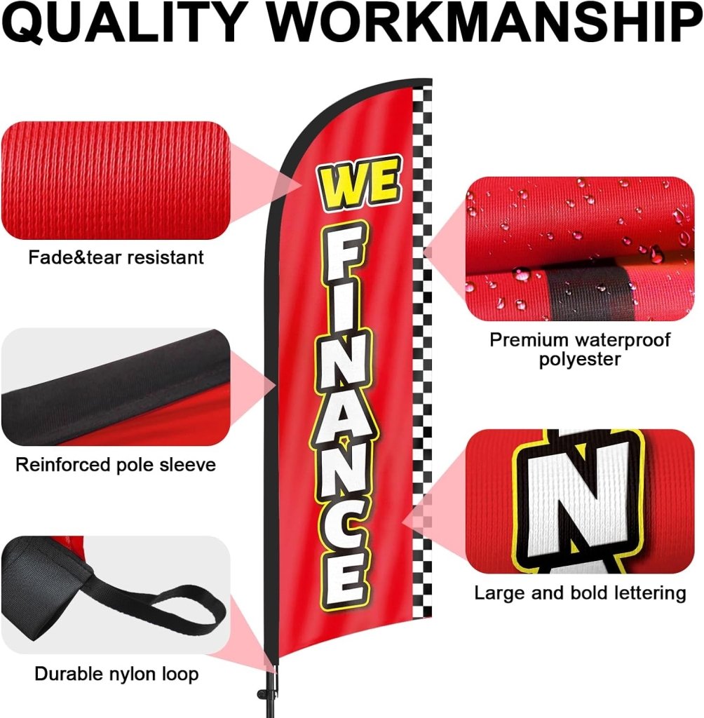 8Ft We Finance Feather Flag for Business with Pole and Ground Stake