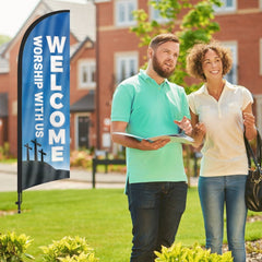 8ft Welcome Worship with Us 01 Feather Flag Pole Kit