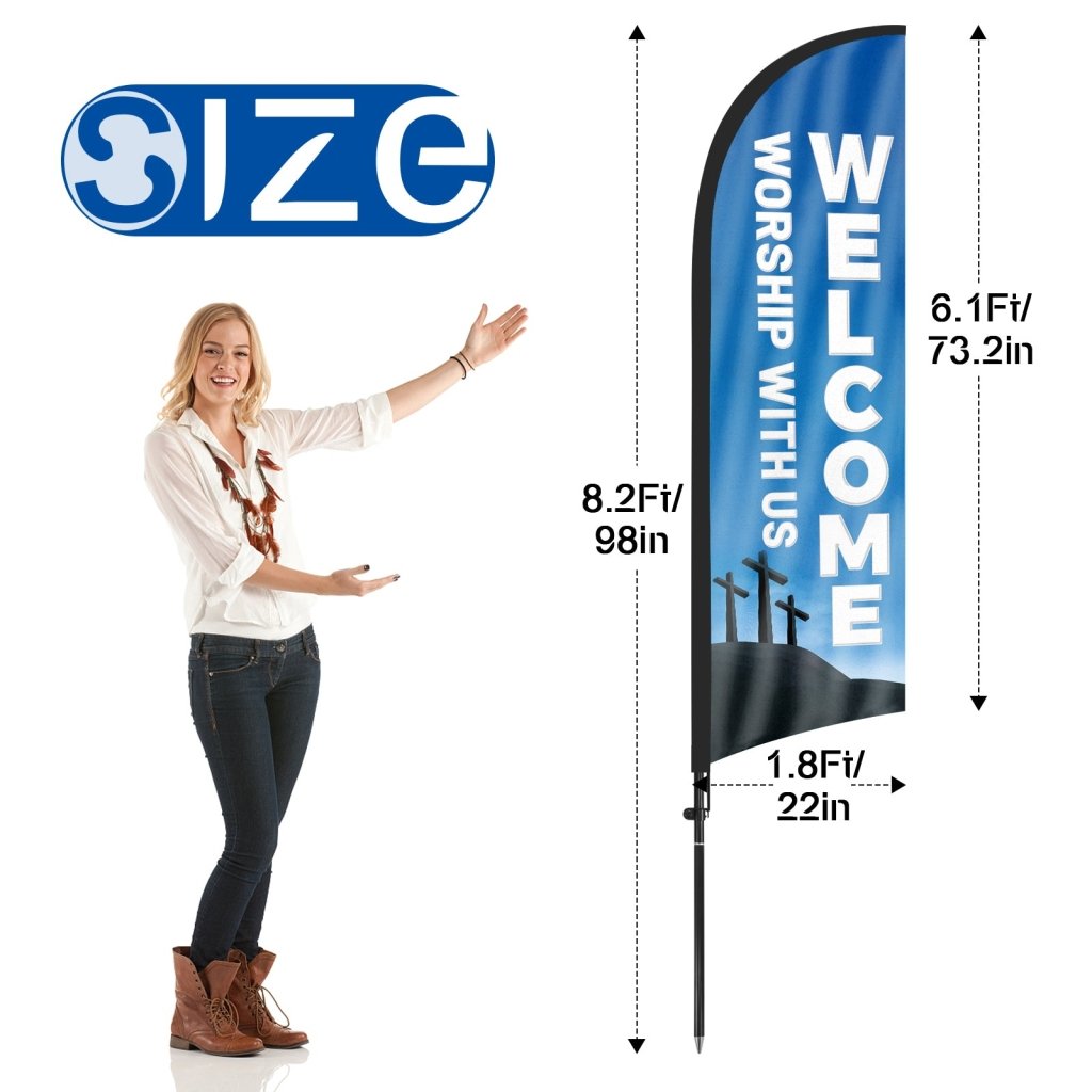 8ft Welcome Worship with Us 01 Feather Flag Pole Kit