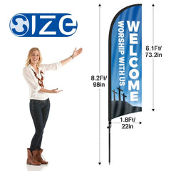 8ft Welcome Worship with Us 01 Feather Flag Pole Kit