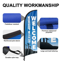 8ft Welcome Worship with Us 01 Feather Flag Pole Kit