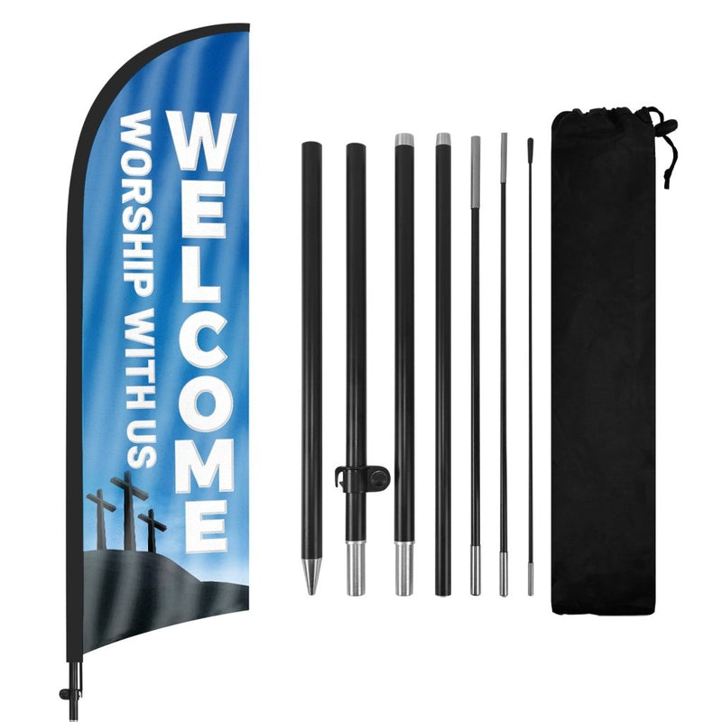 8ft Welcome Worship with Us 01 Feather Flag Pole Kit