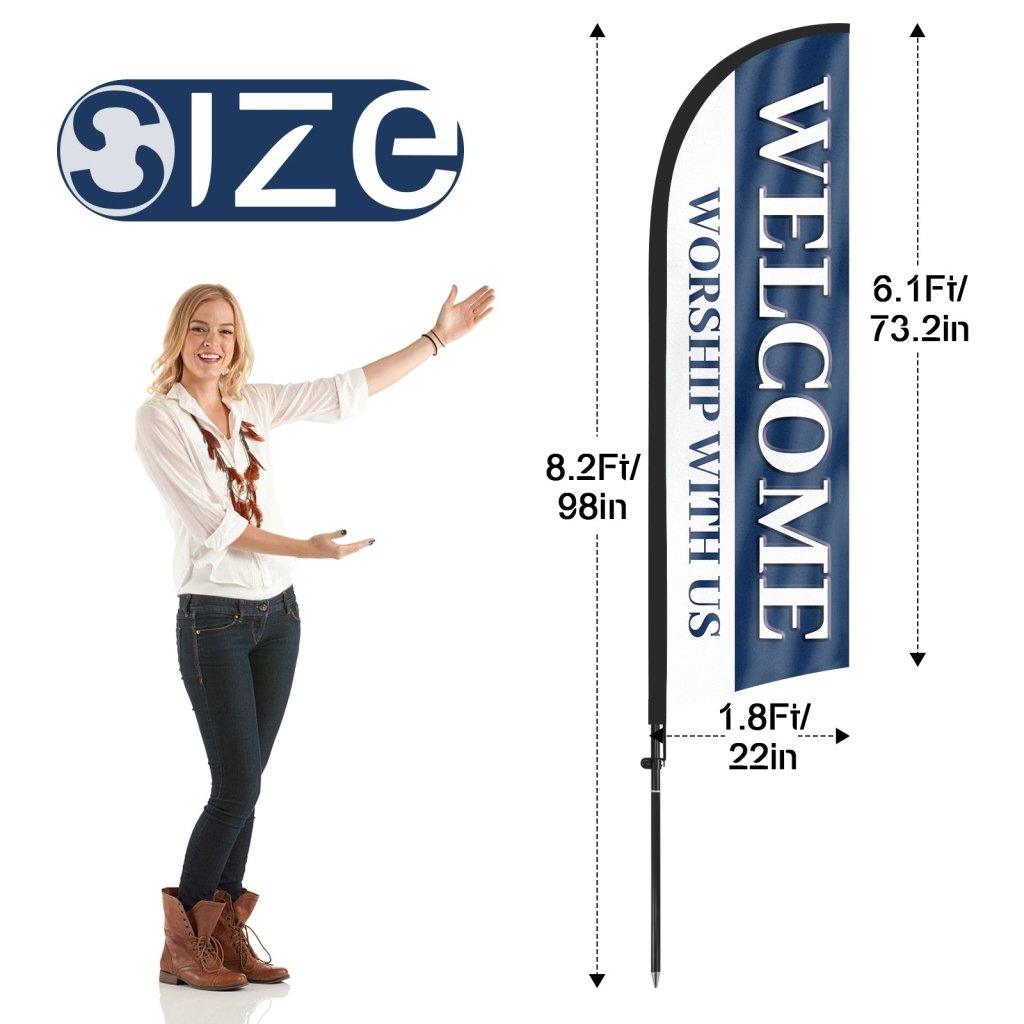 8ft Welcome Worship with Us Feather Flag Pole Kit