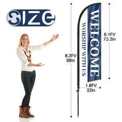 8ft Welcome Worship with Us Feather Flag Pole Kit
