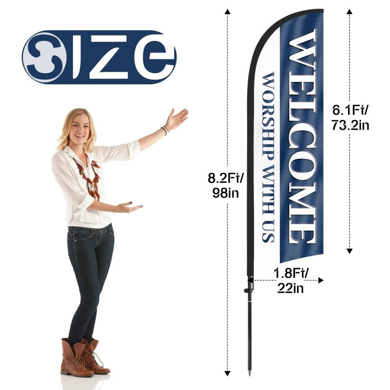 8ft Welcome Worship with Us Feather Flag Pole Kit
