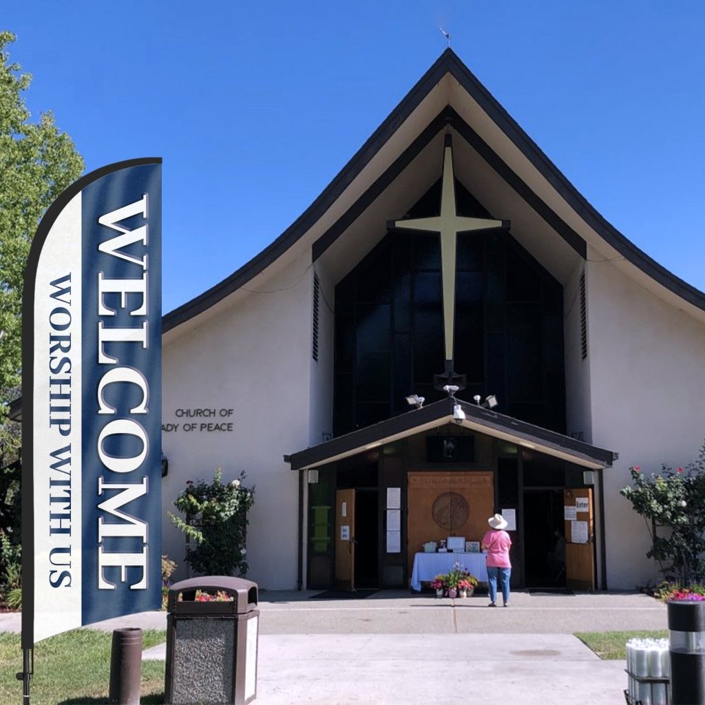 8ft Welcome Worship with Us Feather Flag Pole Kit