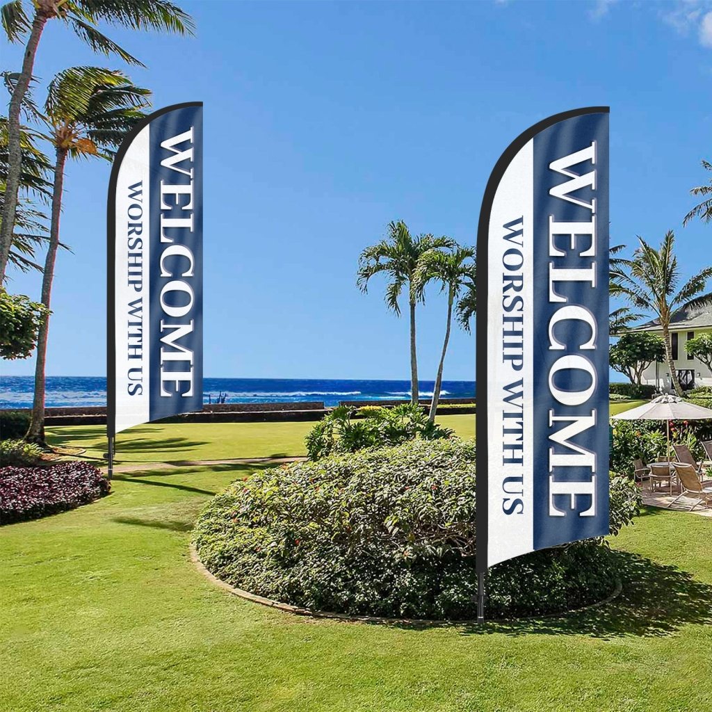 8ft Welcome Worship with Us Feather Flag Pole Kit