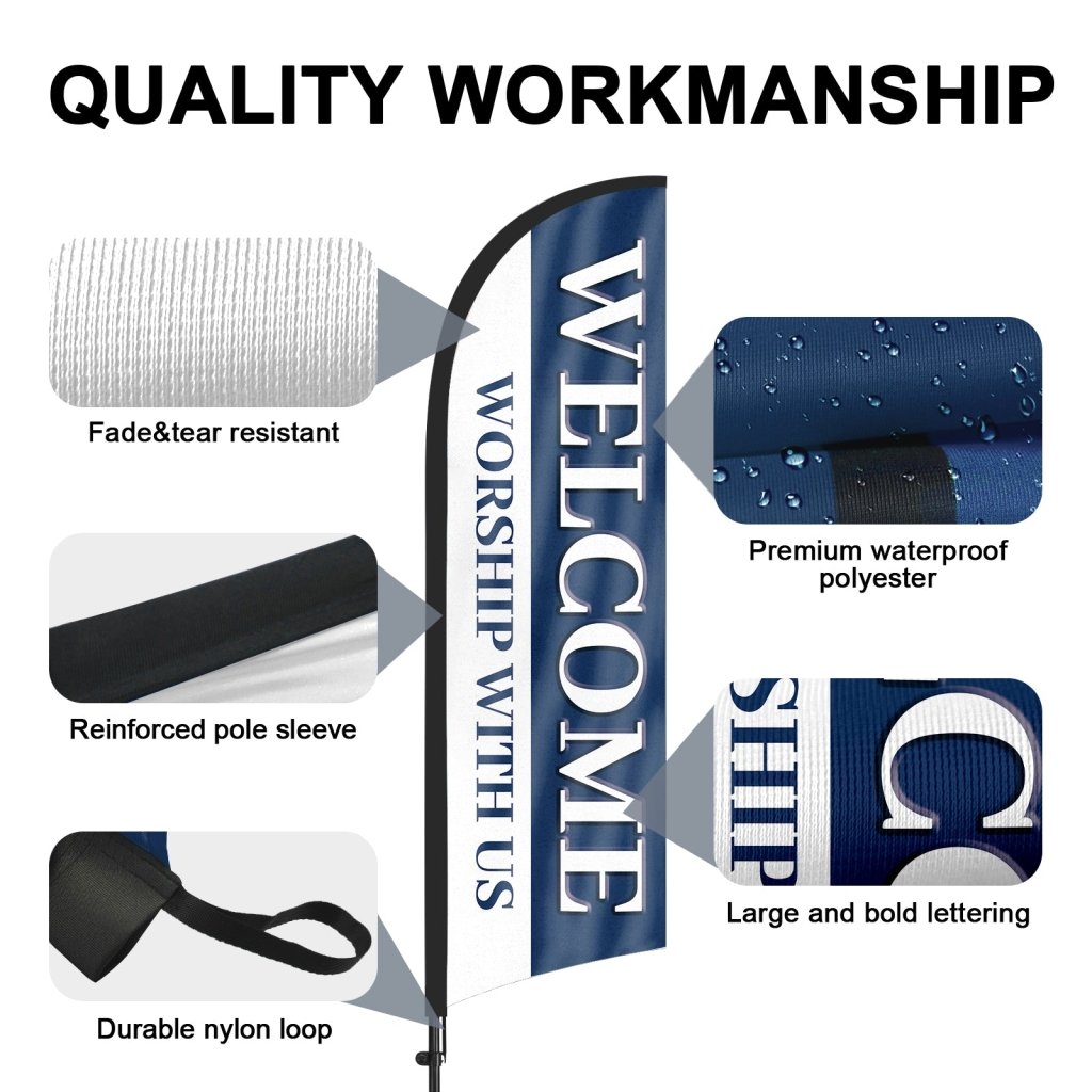 8ft Welcome Worship with Us Feather Flag Pole Kit