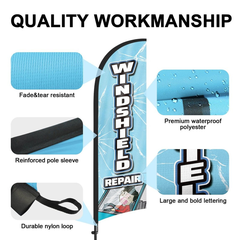 8ft Windshield Repair Feather Flag Pole Kit