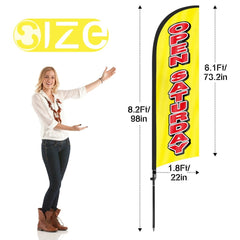 8Ft Yellow Open Saturday Feather Flag with Pole & Stake
