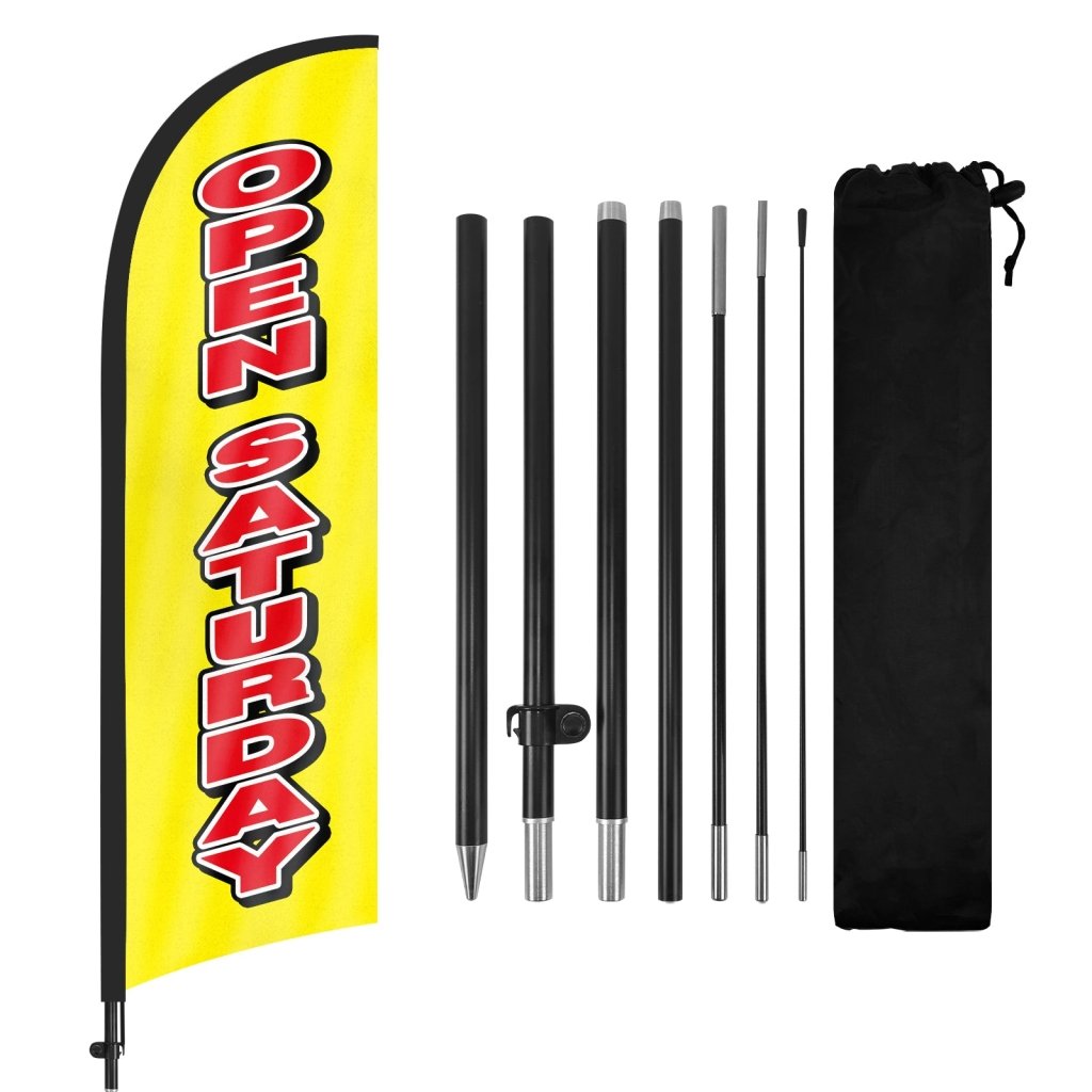8Ft Yellow Open Saturday Feather Flag with Pole & Stake
