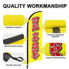 8Ft Yellow Open Saturday Feather Flag with Pole & Stake