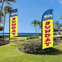 8Ft Yellow Open Sunday Feather Flag with Pole & Stake