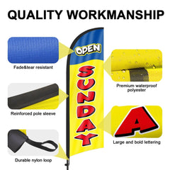 8Ft Yellow Open Sunday Feather Flag with Pole & Stake