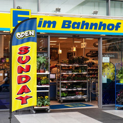 8Ft Yellow Open Sunday Feather Flag with Pole & Stake