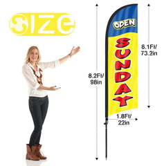 8Ft Yellow Open Sunday Feather Flag with Pole & Stake