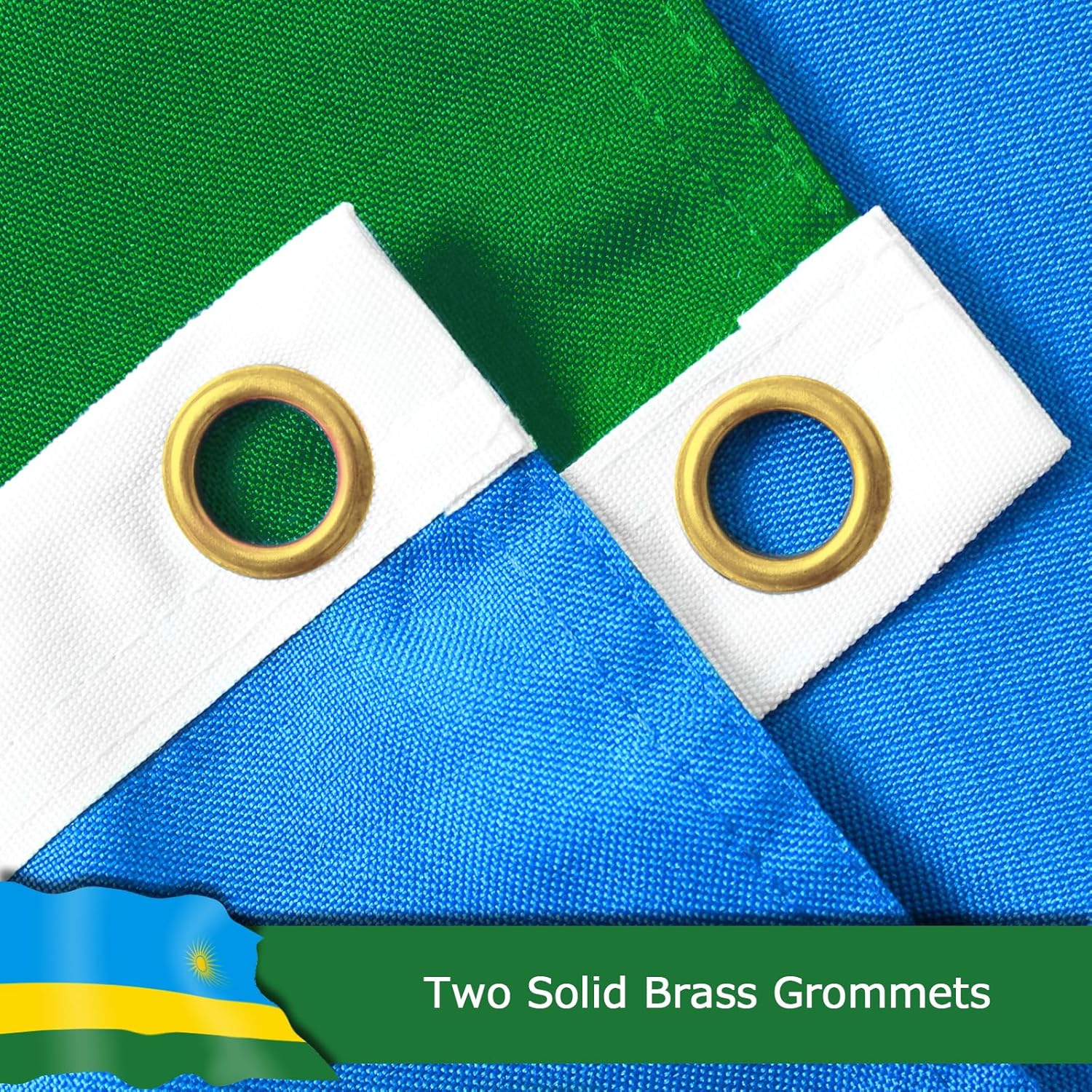 Rwanda Rwandan Flag for Outside, 400D Heavy Duty Polyester, Double-Sided Printing, Quadruple Stitched Fly Hem, Fade Resistant, 2 Brass Grommets