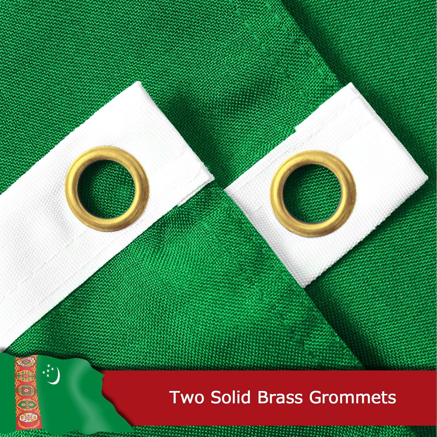 Turkmenistan Turkmenistani Flag for Outside, 400D Heavy Duty Polyester, Double-Sided Printing, Quadruple Stitched Fly Hem, Fade Resistant, 2 Brass Grommets