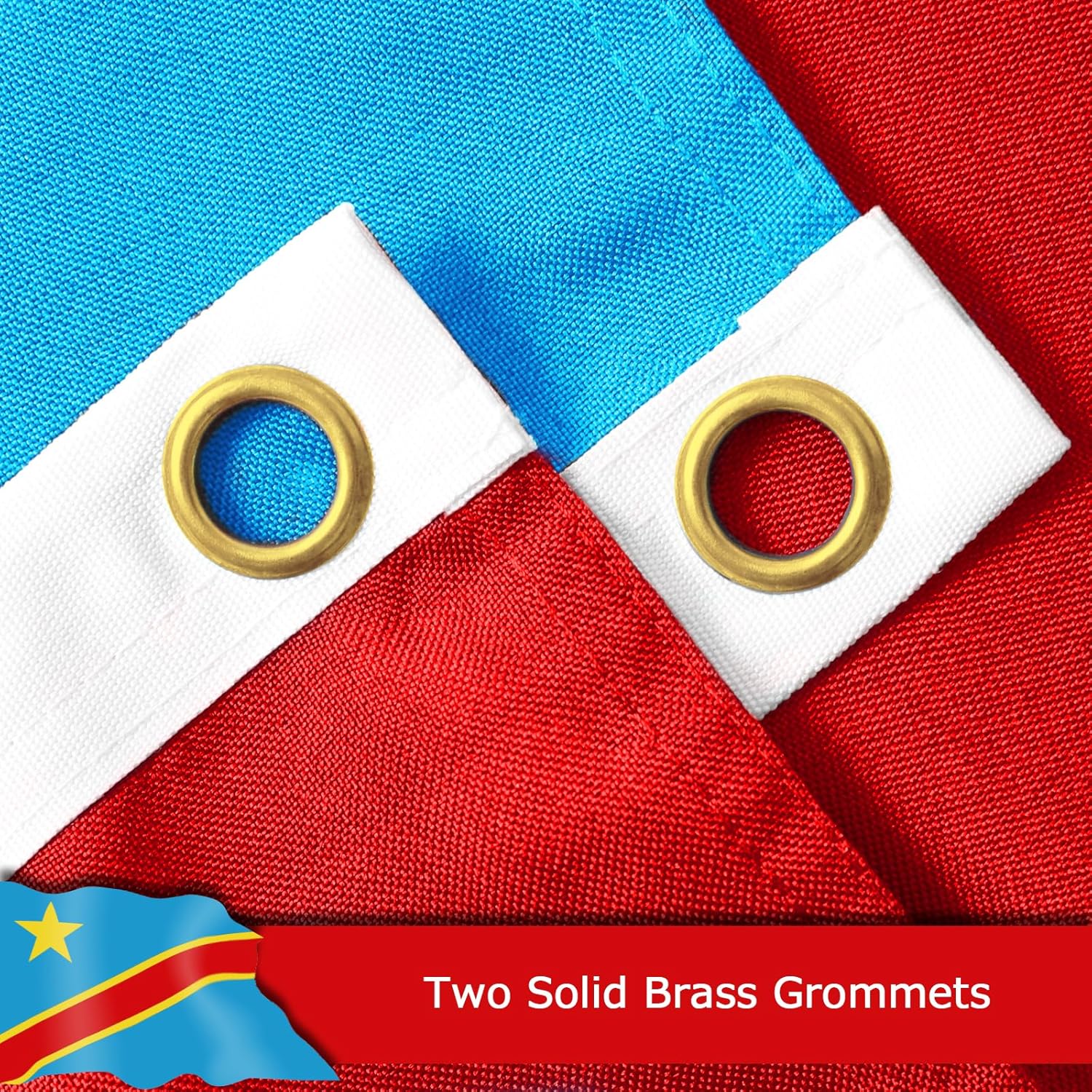 Democratic Republic of the Congo Flag for Outside, 400D Heavy Duty Polyester, Double-Sided Printing, Quadruple Stitched Fly Hem, Fade Resistant, 2 Brass Grommets