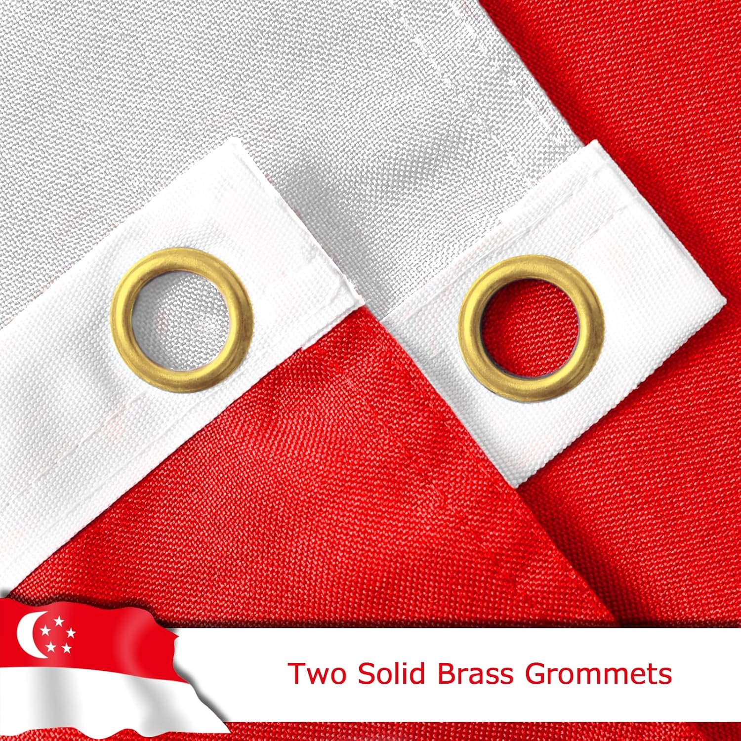 Singapore Singaporean Flag for Outside, 400D Heavy Duty Polyester, Double-Sided Printing, Quadruple Stitched Fly Hem, Fade Resistant, 2 Brass Grommets